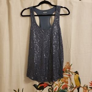 Blue sequin swing tank top